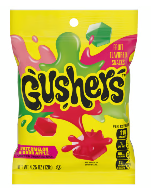 Gushers Watermelon Sour Apple 4.25oz Peg Bag 8ct